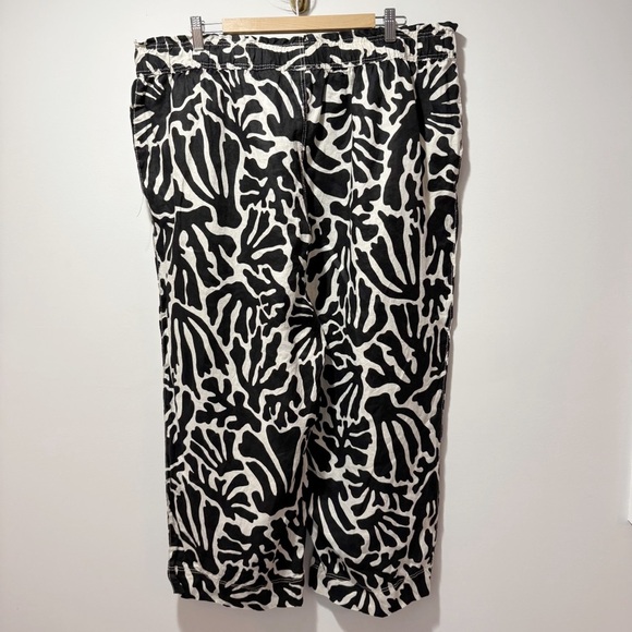 H&M Ankle Lengh Linen Trousers Size XXL Black Patterned Wide Leg Relaxed Fit - Picture 7 of 12